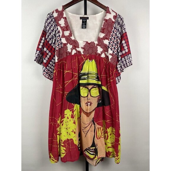 Custo Barcelona Dresses & Skirts - Custo Barcelona Multicolor Waikiki Babydoll Artsy Square Neck Mini Dress Size M